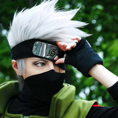 Anime Hatake Kakashi Cosplay Short Silvery Wig Headband Face Cover Heat-resistant Fiber Hair + Wig Cap Party Props Men