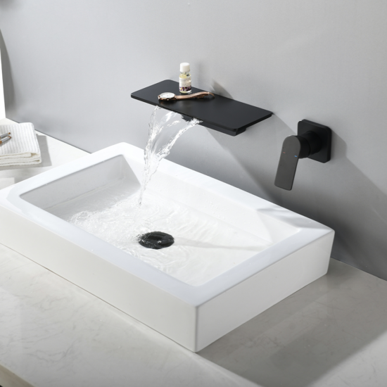 Waterfall Spout Wall Mounted Bath Faucets Bathroom Basin Solid Brass Mixer Tap Matte Black Bathtub Faucet