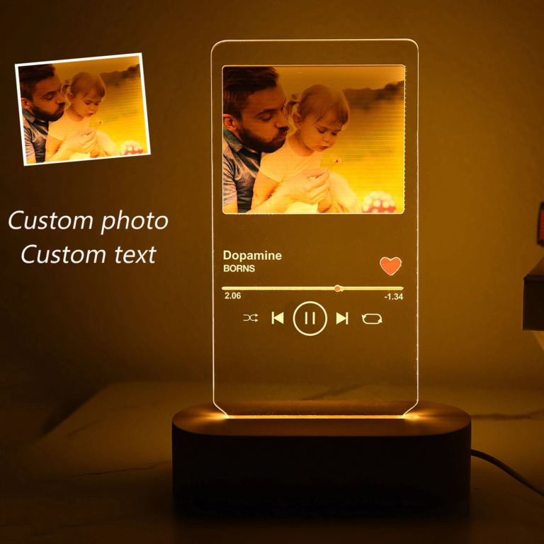 Photo Frame USB Creative Wooden Base With Led Light  For Living Room Bedroom Decoration Custom Text Photo