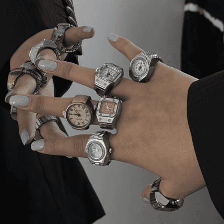 Vintage Rings Punk Elastic Stretchy Quartz Watch Rings for Women Man New Individuality Hip-hop Couple Accessories
