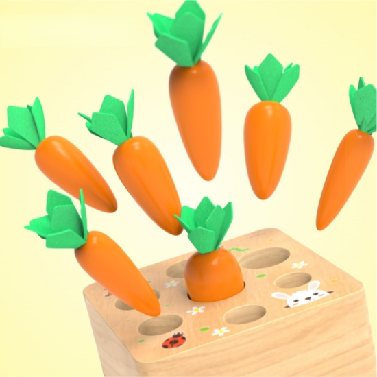 Pull Carrot Set Wooden Toy Shape Matching Puzzle Kids Wood Game Educational Montessori Toys For Children