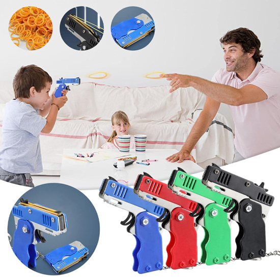 1PCS Metal Toy Gun Mini Folding Rubber Band Toy Outdoor Sports Keychain For Man Women Gifts In Office - Image 2