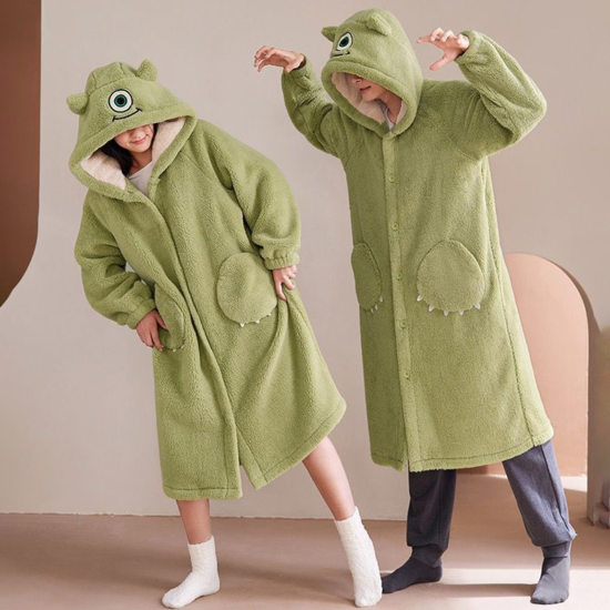 Sheldon J. Plankton Pajamas Flannel Thickened Padded Night Robe Homewear Set pijama - Image 4