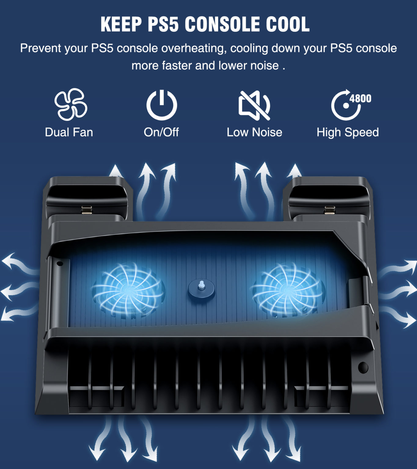 Station For Sony Playstation 5 With Cooling Fan Stand For  Dual Console Charger Fast Charging And more Future - Image 3