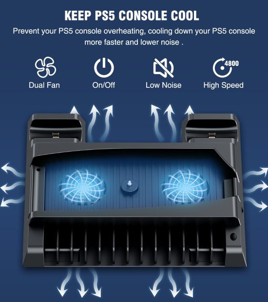 Station For Sony Playstation 5 With Cooling Fan Stand For  Dual Console Charger Fast Charging And more Future - Image 3