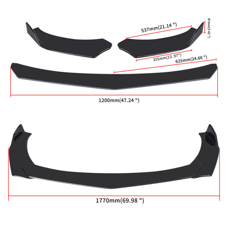 4 Pieces Front Bumper Lip Body Kit Spoiler Splitter ABS Bumper Canard Lip Splitter Universal - Image 2