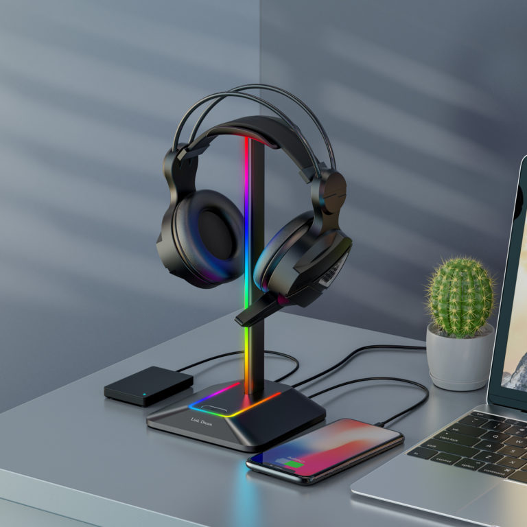 RGB Lights Headphone Stand with Type-c USB for All Gamers Accessories Desk - Image 2
