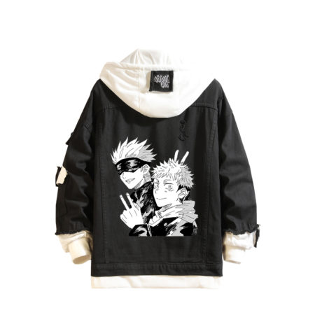 Gojo Satoru Black Jeans Jacket Denim Costume Autumn Hooded Jacket Outwear Coat