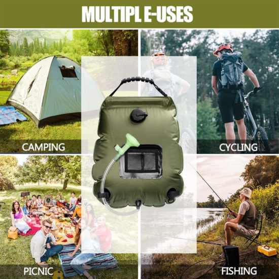Solar Shower Bag 20 Liter Camping Hiking Heating Heating Bag With Convertible Shower Head - Image 2
