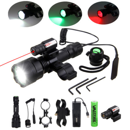 Flashlight For Rifle XM-L Q5 Lantern waterproof Tactical Light+Laser Dot Sight+Switch+Rail+18650+Charger