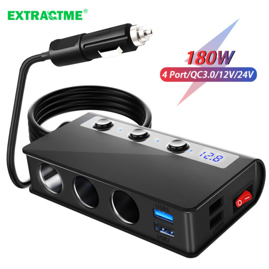Cigarette Lighter Splitter Quick Charge 180W 4 Port 3.0 USB Charging Socket For Phone IPad