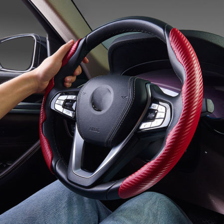 1Pair Red Carbon Fiber Look Universal Car Steering Wheel Booster Cover Non-Slip Auto Interior Decoration Accessories