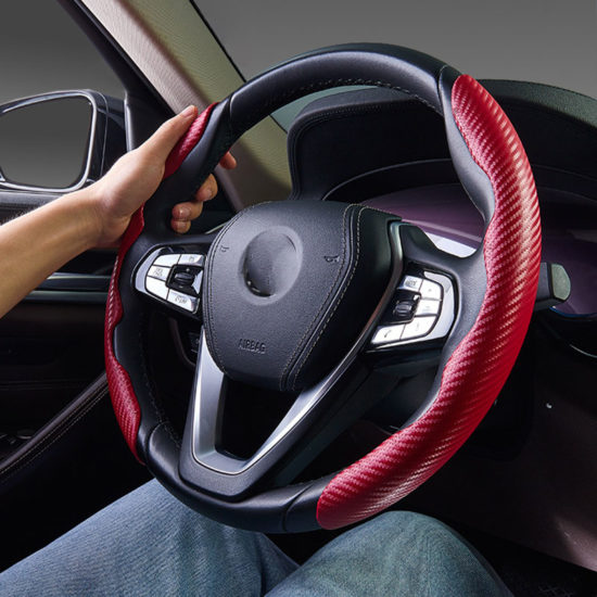 1Pair Red Carbon Fiber Look Universal Car Steering Wheel Booster Cover Non-Slip Auto Interior Decoration Accessories