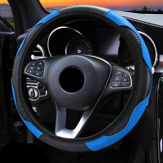 Car Steering Wheel Cover Breathable Anti Slip PU Leather Steering Covers Suitable 37-38cm Carbon Fiber