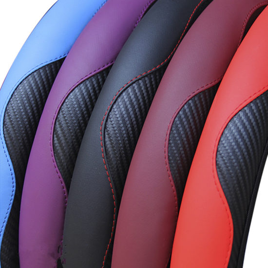 Car Steering Wheel Cover Breathable Anti Slip PU Leather Steering Covers Suitable 37-38cm Carbon Fiber - Image 2