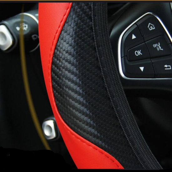 Car Steering Wheel Cover Breathable Anti Slip PU Leather Steering Covers Suitable 37-38cm Carbon Fiber - Image 3