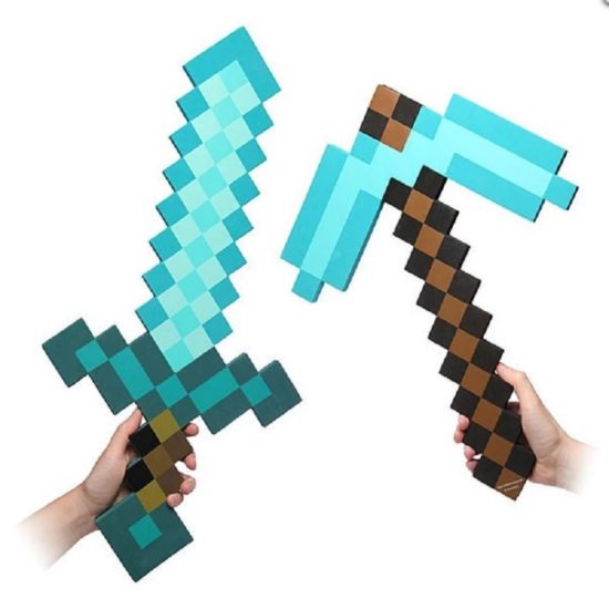 Game Minecraft New Steve Eva Mosaic Sword Axe Pick Cosplay Birthday Gift.