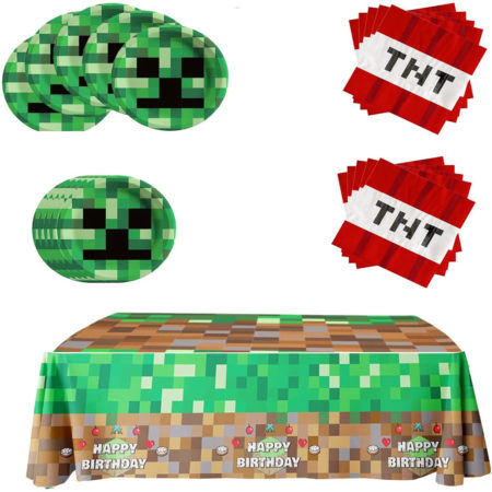 Party set supplies Paper Plate Cups Pop Corn Game Minecraft for kid party decoration toy