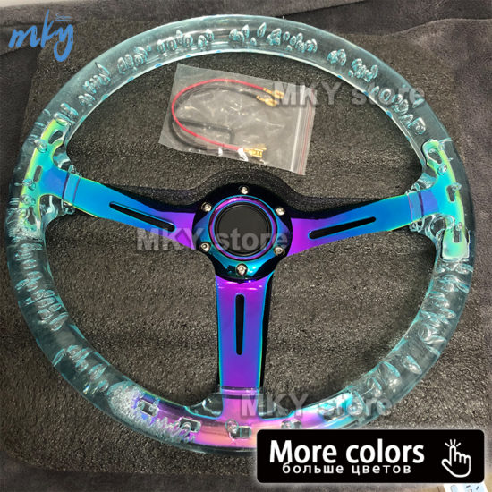 Drifting Universal Steering Wheel Acrylic Horn Button 6-Holes Neo Chrome 14 Inch-350mm
