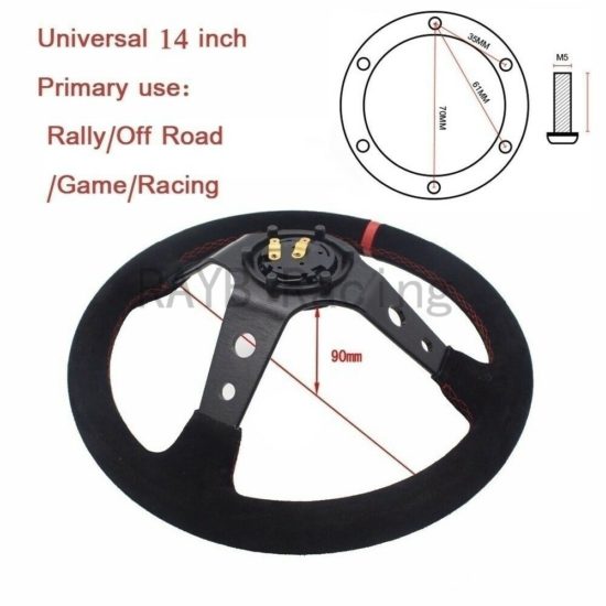 Racing Steering Wheels Universal Deep Corn 350mm 14-Inch Suede/PVC with Logo - Image 2
