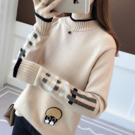 Anime Base Sweater Knitted Patch Pullover Sweater Women Korean Version Long-sleeved Tops Autumn And Winter