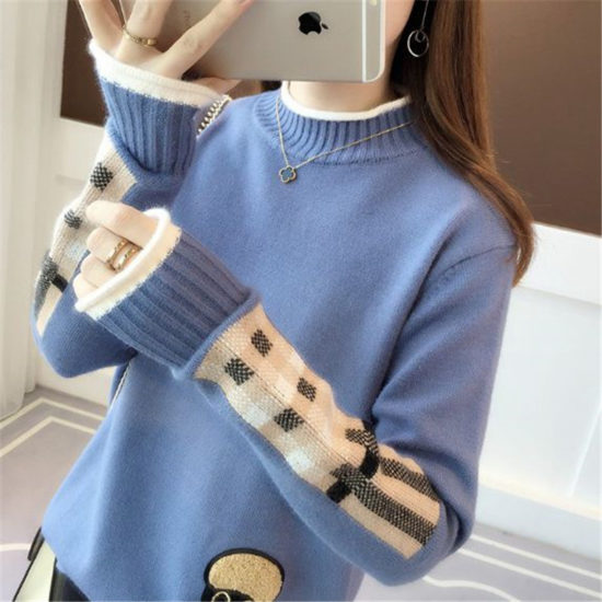 Anime Base Sweater Knitted Patch Pullover Sweater Women Korean Version Long-sleeved Tops Autumn And Winter - Image 3