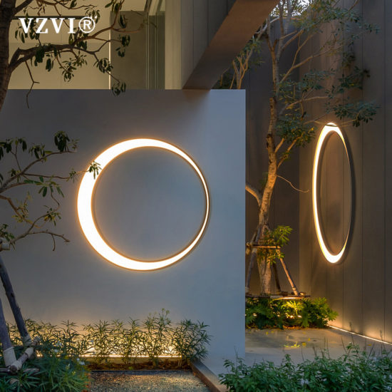 Modern Round Moon Background Wall Lamp IP65 Waterproof 110V-220V 24W for Cafe Villa Garden Kuta