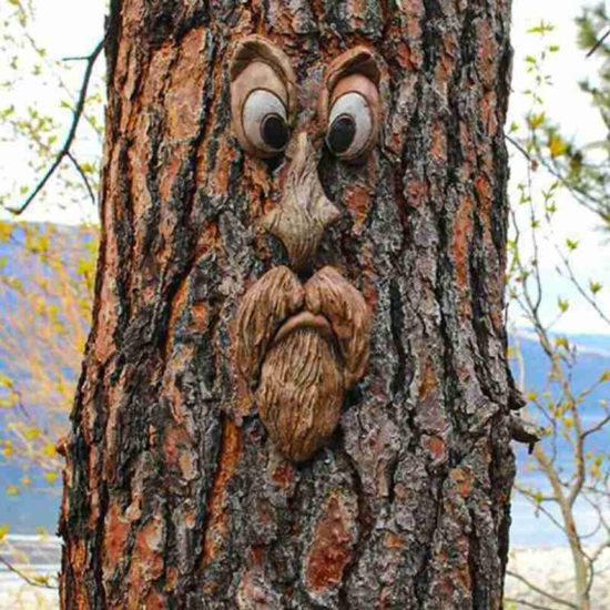 Funny Old Tree Bark Face, Tree Strange Facial Features Creative Props for Garden Decoration - Image 2