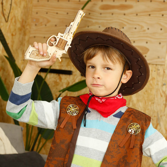 Wood Pistol With Rubber Band Bullet Wooden Model Building Blocks Set Toy Gift For Big Kids - Image 2