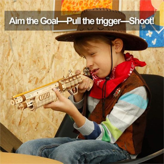 Wood Pistol With Rubber Band Bullet Wooden Model Building Blocks Set Toy Gift For Big Kids