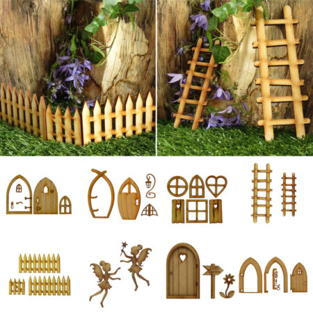 3D Wooden Fairy Garden, Door Handmade DIY Miniature Signs Dollhouse Door Craft Decorations for Home