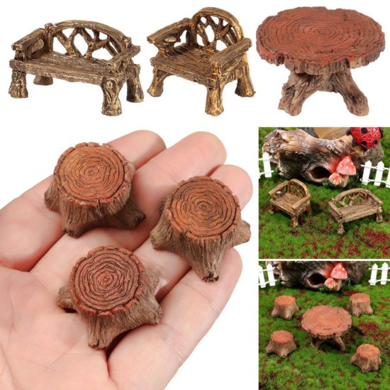 Garden Decor, Dollhouse Ornament Scene Model Micro Landscapes Mini Bench Park Chair Figurines Miniature Wooden Table - Image 2
