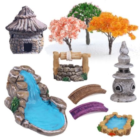 Miniature Lighthouse, Water Well Bridge Moss Figurines/ Fairy Garden Crafts Gifts/ DIY Ornament Vintage Garden Ornament Decor