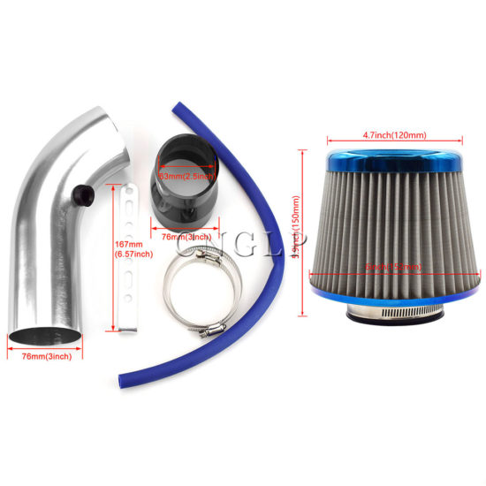 Complete Set 3" 76mm Car Cold Air Intake System Turbo Induction Tube Kit with High Flow Performance For Racing - Image 2