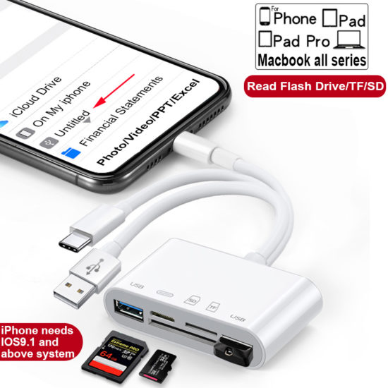 Multimemory Adapter for Lightning To Micro SD TF Card Reader Kit for Apple Ios 13 Converter