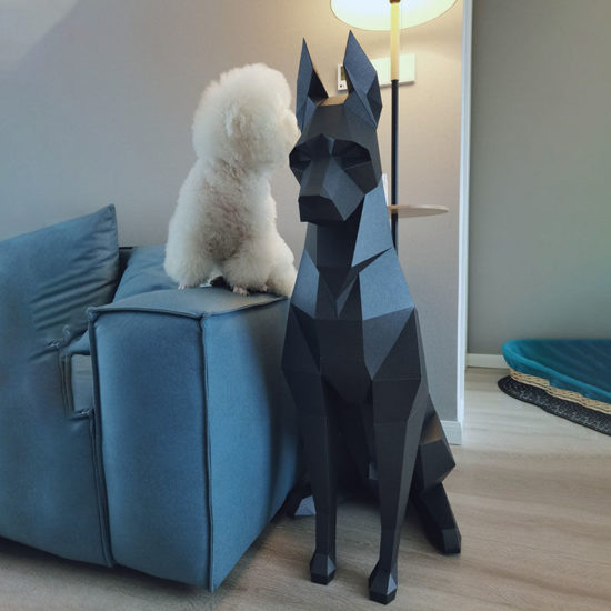 Black Doberman dog, Animal Sculpture Doberman 3D Papercraft 100cm DIY For Decor handmade Geometric origami model