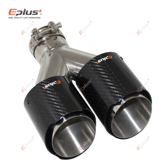 EPLUS Car Carbon Fiber Glossy Exit Exhaust Pipe Mufflers Nozzle Tip-Y Shape Double Decoration Universal Stainless Silver - Image 2
