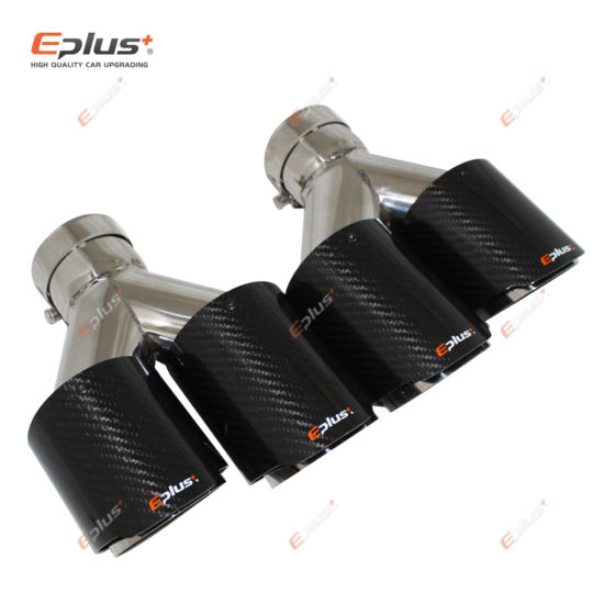 EPLUS Car Carbon Fiber Glossy Exit Exhaust Pipe Mufflers Nozzle Tip-Y Shape Double Decoration Universal Stainless Silver