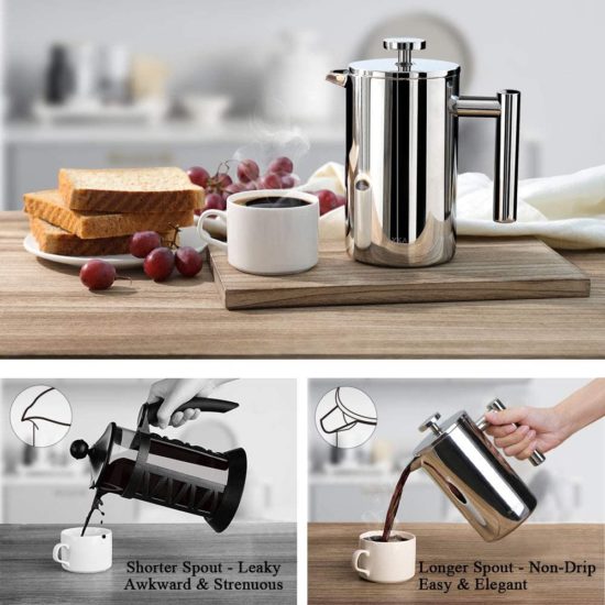 French Press Stainless Steel Double Wall French Coffee Maker Manual Coffee Maker  350/800/1000ml - Image 3