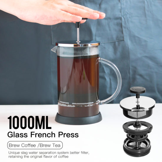 Pot Coffee Maker Kettle 1000ML French Press Coffee/Tea Brewer Stainless Steel Glass Thermos Barista Tools Coffee Carafe - Image 3