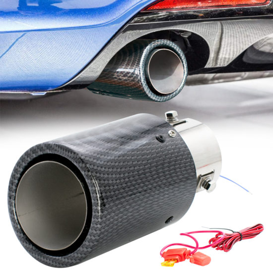 Exhaust Muffler Pipe Chrome-Carbon Fiber Universal Car Modified 35-63mm Red LED Flaming Luminous - Image 4