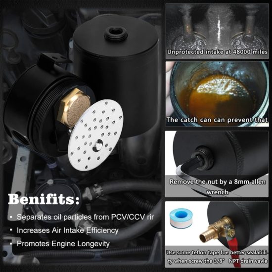 Universal Oil Catch Can, Compact 2-Port Aluminum Tank OilFuel Two hole breathable TK91 - Image 3
