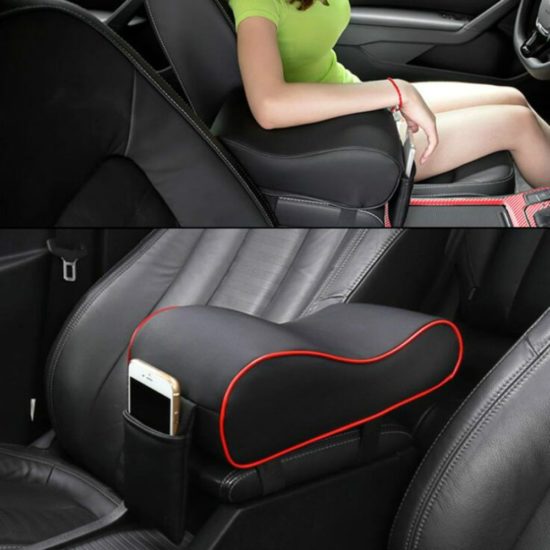 Central Armrest Soft Pad Black Leather Car, Box Mat Cushion Pillow Cover - Image 2