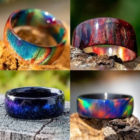 Ring Fashion and Elegant Natural Rainbow Opal Fashion Engagement Men and Women Wedding Anniversary Jewelry Gift Resin
