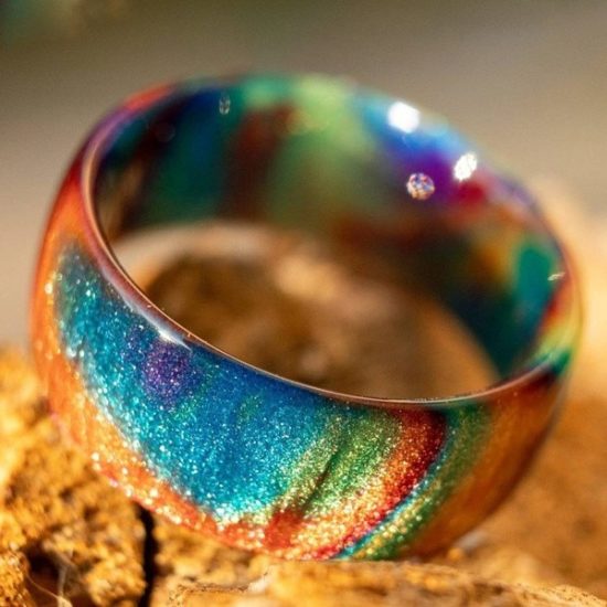 Ring Fashion and Elegant Natural Rainbow Opal Fashion Engagement Men and Women Wedding Anniversary Jewelry Gift Resin - Image 2