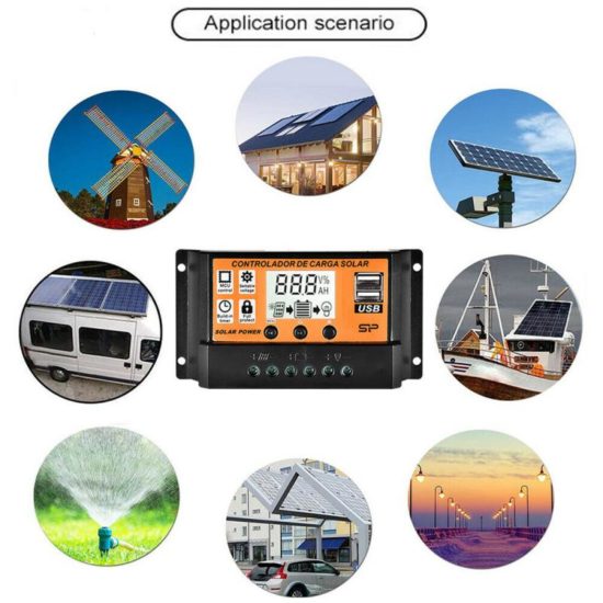 ⁦Auto Solar Charge Controller MPPT/PWM Controllers LCD Dual USB Output Solar Panel PV Regulator⁩ - الصورة ⁦2⁩
