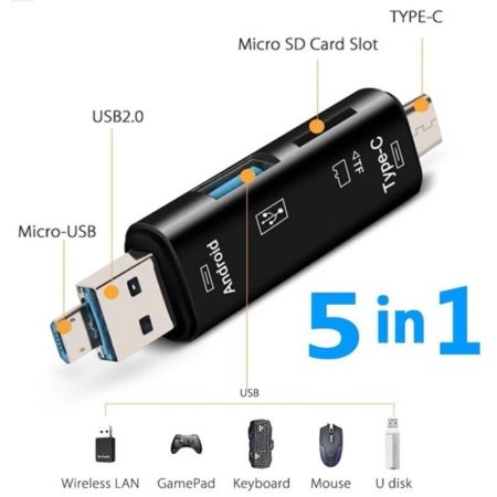Multifunction Usb Type C/Usb /Micro Usb/Tf/SD Memory Card Reader OTG Card Reader Adapter 5-in-1