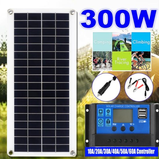 Solar Panel Kit 12V USB With 10-60A Controller Solar Cells 300W for Car Boat Phone Charger