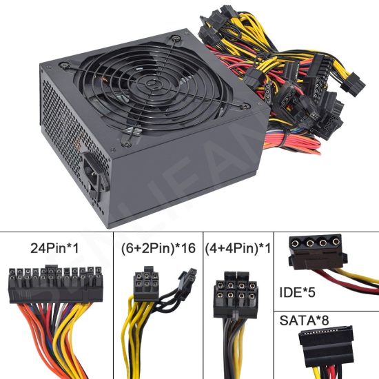 ⁦Power Supply Original SLF 2000W ATX Gold Mining For BTC/ETC/RVN Rig Ethereum Machine Supports 8-GPU Cards⁩ - الصورة ⁦2⁩