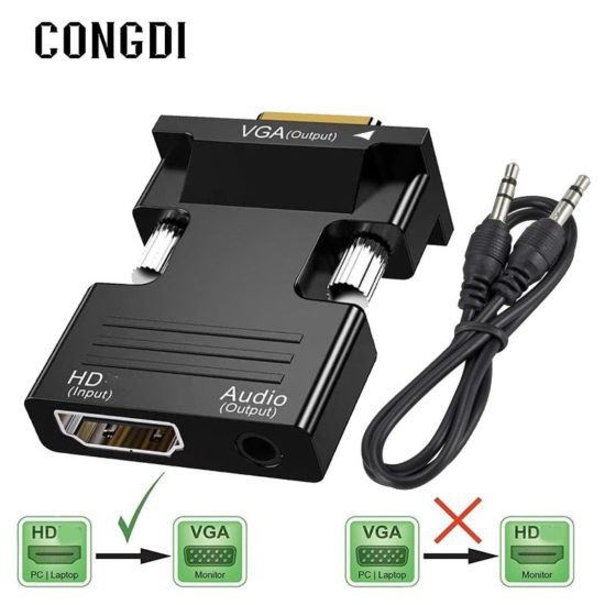 HDMI-compatible To VGA Converter With 3.5mm Audio Cable For PS4/PC/Laptop/TV/Monitor/Projector 1080P-HD Female To VGA Male